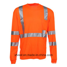 Segurança T-Shirt Camisa de manga comprida de alta visibilidade Vestuário de segurança reflexiva Olá vis Workwear Dry Fit Fabric
